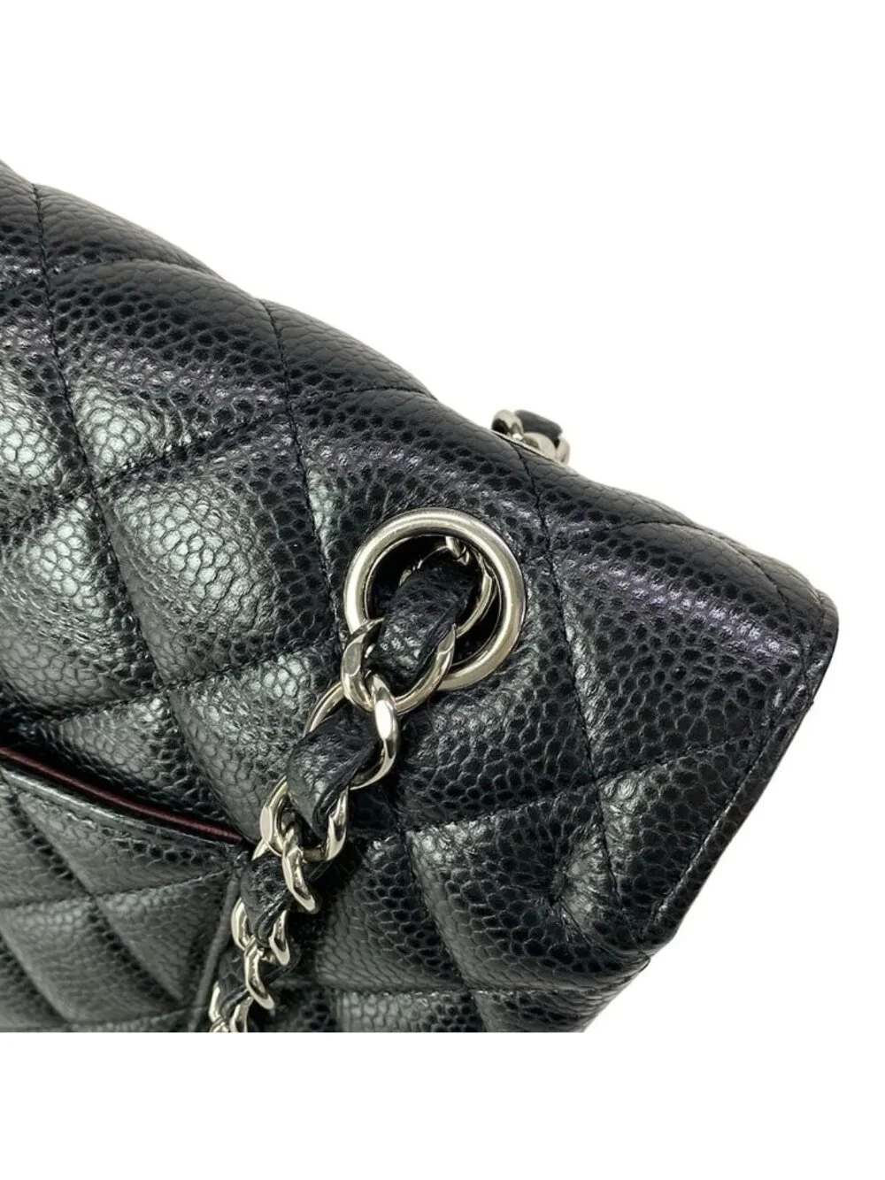 Chanel Shoulder Bag Double Flap Quilted Black Chain Silver